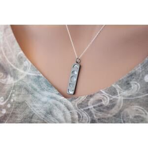 Sterling Silver Moon Phase Pendant Necklace With Set Over Pearl